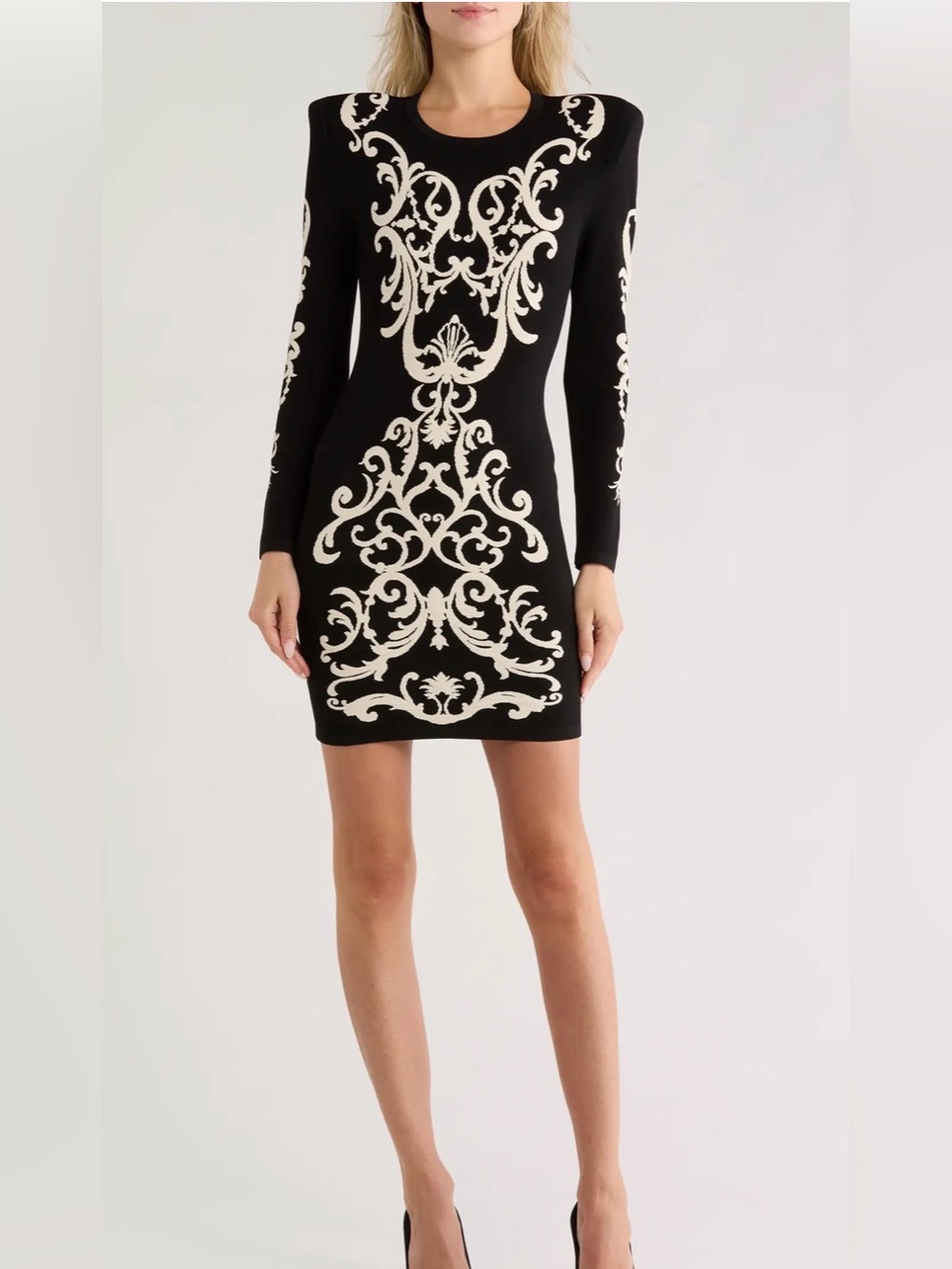 L’AGENCE Amadi Jacquard Long-Sleeve Mini Dress –Black/White- XS- MSRP $595